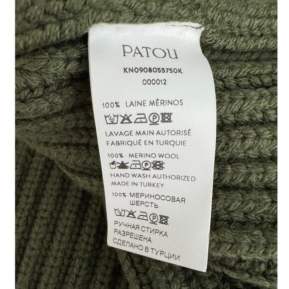 Patou 100% wool Sailor Collar Sweater 1/2 zip cropped army green size large L - Picture 10 of 14